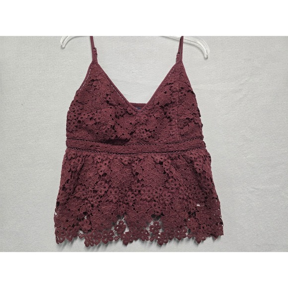 Abercrombie & Fitch Tops - Abercrombie Fitch Burgundy Lace Peplum Babydoll Fairy Women's Size L
